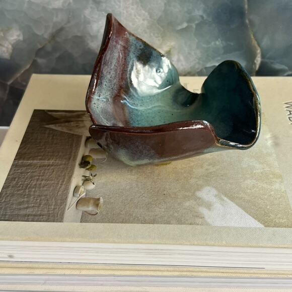 Studio Art Pottery Abstract Sculpture Art Piece Stoneware Maroon Blue Dip Glazed - Picture 2 of 7